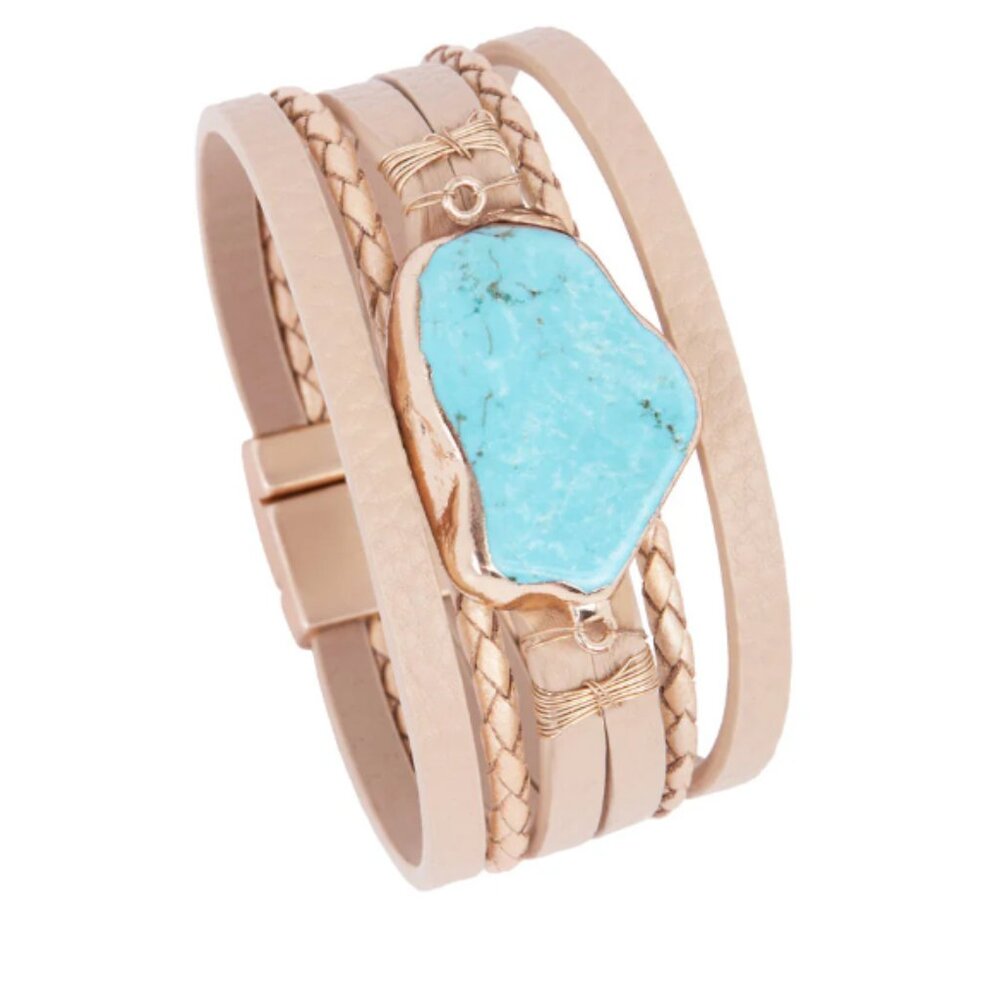 Saachi Braided Turquoise Bracelet-Beige BOHO Chic New - Picture 5 of 8